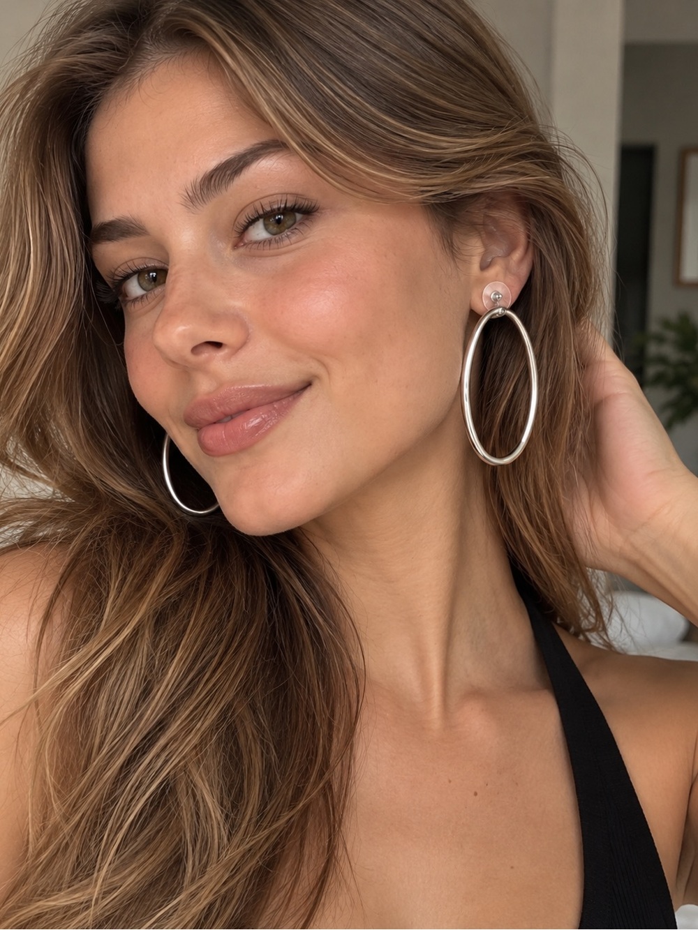 Zara Silver Oval Hoop Drop Earrings
